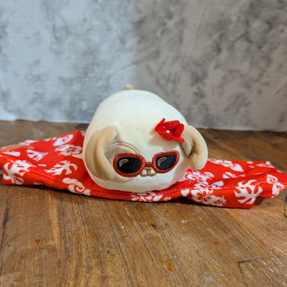 Plush Pug Toy with Red Blanket